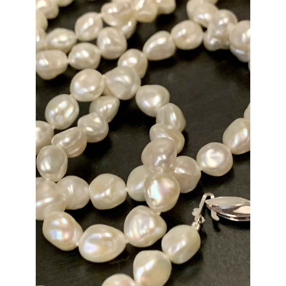Vintage 14K White Gold Opera Baroque Pearl Necklace 35